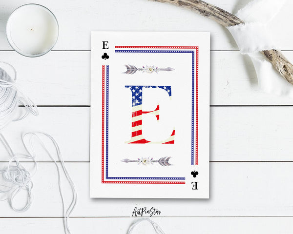 American Flag Letter E Clover Monogram Note Cards