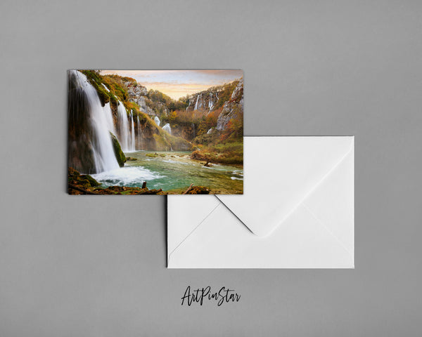 Waterfall, Croatia, Plitvice National Park Landscape Custom Greeting Cards