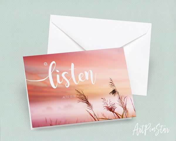 Listen Acts 13:16 Bible Verse Customized Greeting Card