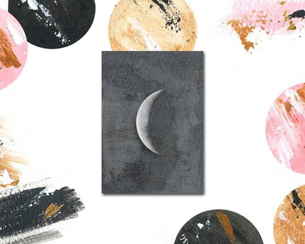 Waning Crescent Moon Phases Watercolor Galaxy Space Customizable Greeting Card