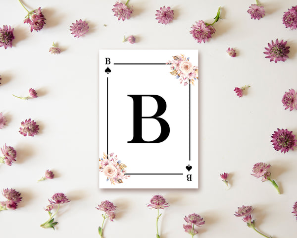Boho Floral Bouquet Initial Flower Letter B Spade Monogram Note Cards