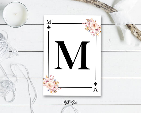 Boho Floral Bouquet Initial Flower Letter M Clover Monogram Note Cards