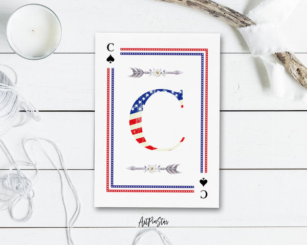 American Flag Letter C Spade Monogram Note Cards