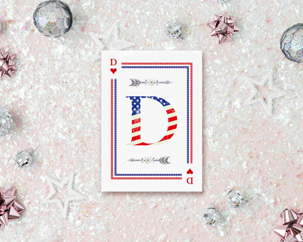 American Flag Letter D Heart Monogram Note Cards