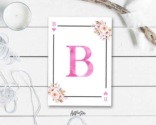 Boho Floral Bouquet Initial Flower Letter B Heart Monogram Note Cards