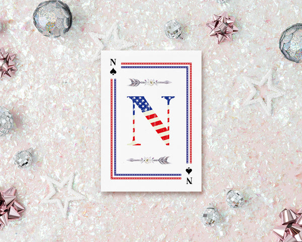 American Flag Letter N Spade Monogram Note Cards