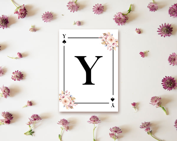Boho Floral Bouquet Initial Flower Letter Y Spade Monogram Note Cards