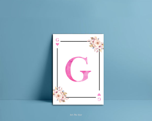 Boho Floral Bouquet Initial Flower Letter G Heart Monogram Note Cards