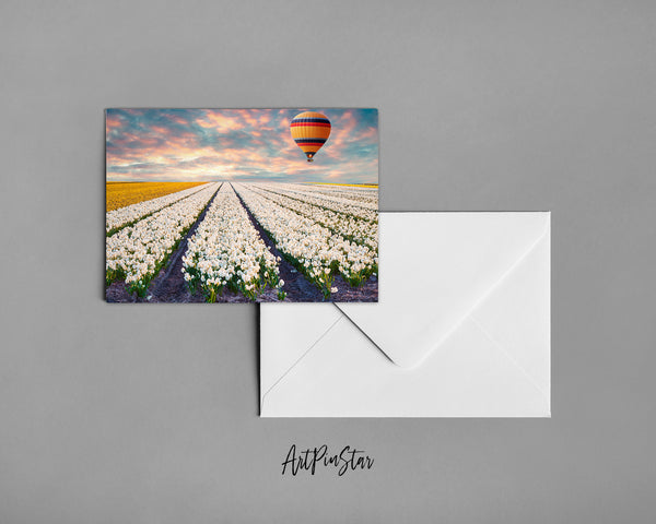 Tulip Field of Blooming White Landscape Custom Greeting Cards