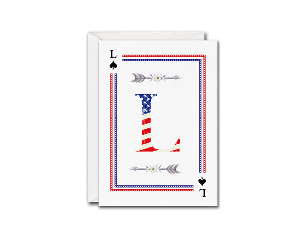 American Flag Letter L Spade Monogram Note Cards