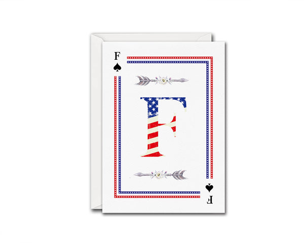 American Flag Letter F Spade Monogram Note Cards