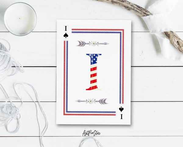 American Flag Letter I Spade Monogram Note Cards