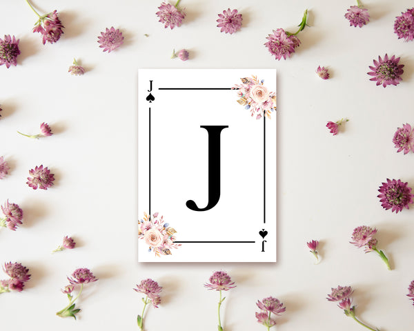 Boho Floral Bouquet Initial Flower Letter J Spade Monogram Note Cards