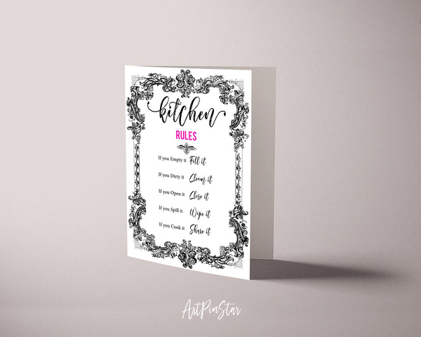 Kitchen Rules Sign Quote Customized Greeting Cards