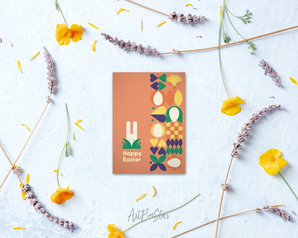 Modern Geometric Abstract Easter Eggs Rabbit Red Customized Greeting Card