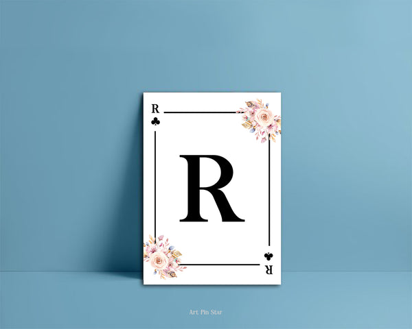 Boho Floral Bouquet Initial Flower Letter R Clover Monogram Note Cards