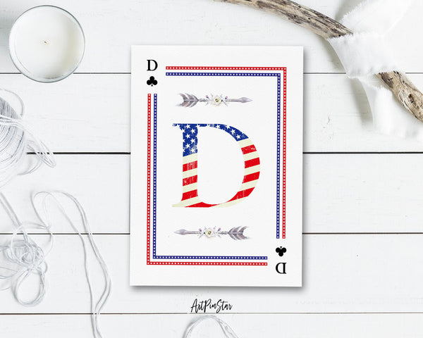 American Flag Letter D Clover Monogram Note Cards