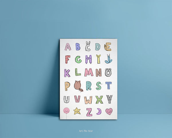 Alphabet Letter Initial Chart A-Z Animal Monogram Note Cards