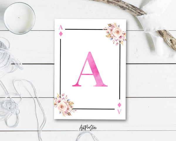 Boho Floral Bouquet Initial Flower Letter A Diamond Monogram Note Cards