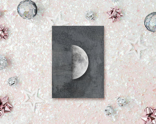 First Quarter Moon Phases Watercolor Galaxy Space Customizable Greeting Card