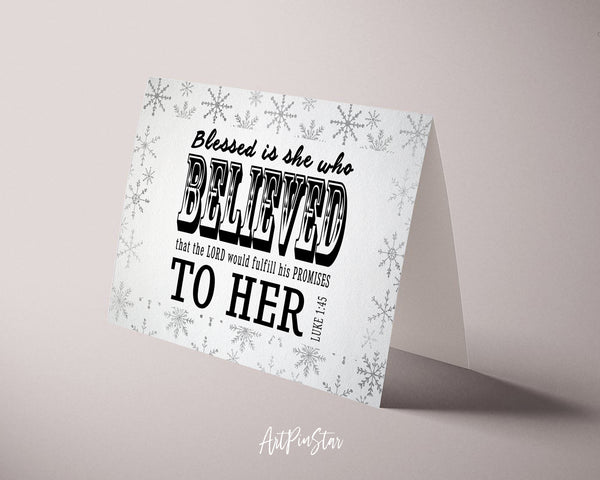 Blessed is she who believed that the Lord Bible Verse Customized Greeting Card