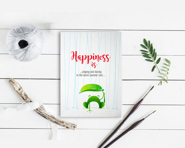 Happiness is singing and dancing in the warm summer rain Frog Animal Greeting Cards
