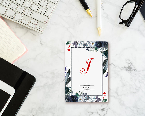 Watercolor Floral Flower Bouquet Initial Letter I Heart Monogram Note Cards
