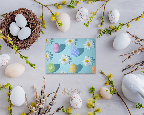 Easter Eggs Spring Daisy Flowers Minimal Springtime Customized Greeting Card