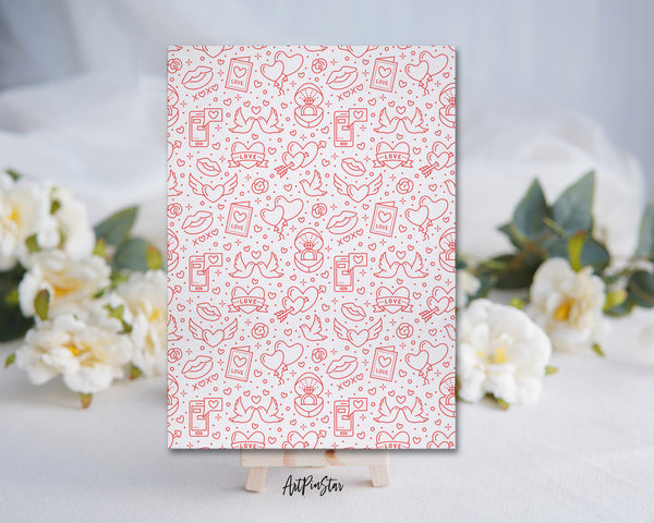 Valentine's Day Romance Hearts Ring Kiss Balloons Doves  Line Icons Customized Greeting Card