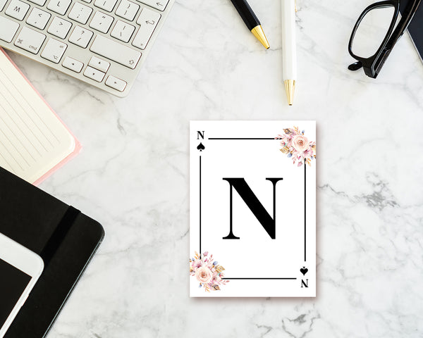 Boho Floral Bouquet Initial Flower Letter N Spade Monogram Note Cards