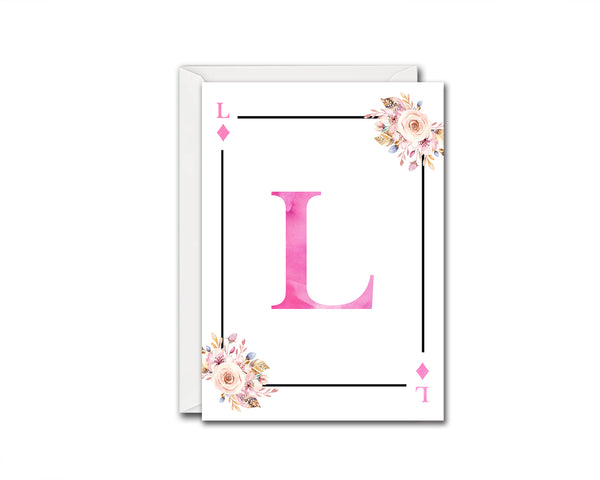 Boho Floral Bouquet Initial Flower Letter L Diamond Monogram Note Cards