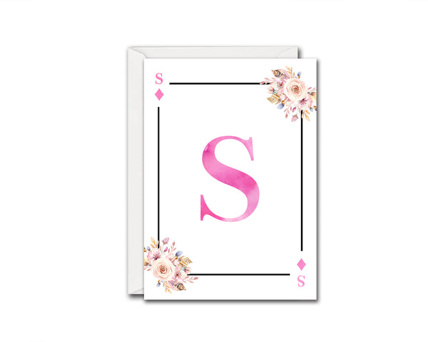 Boho Floral Bouquet Initial Flower Letter S Diamond Monogram Note Cards