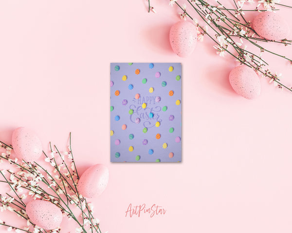 Happy Easter Eggs on Pastel Purple Customized Greeting Card