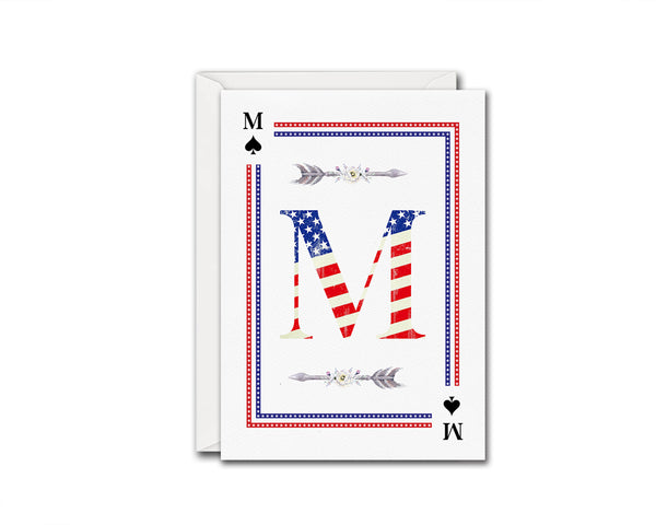 American Flag Letter M Spade Monogram Note Cards
