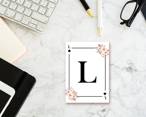 Boho Floral Bouquet Initial Flower Letter L Spade Monogram Note Cards