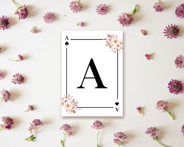 Boho Floral Bouquet Initial Flower Letter A Spade Monogram Note Cards