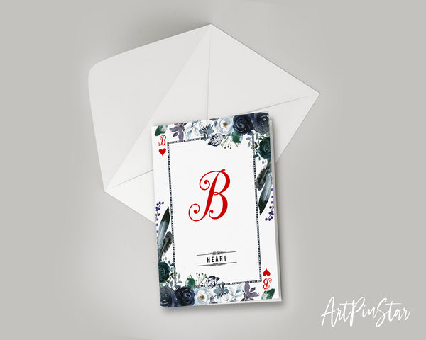 Watercolor Floral Flower Bouquet Initial Letter B Heart Monogram Note Cards