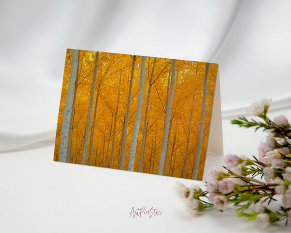 Autumn Bright Yellow Vibrant Trees Leaves Landscape Custom Greeting Cards