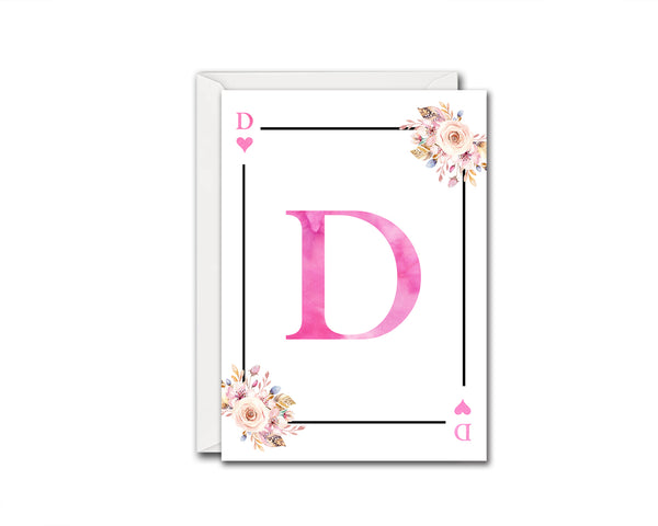 Boho Floral Bouquet Initial Flower Letter D Heart Monogram Note Cards