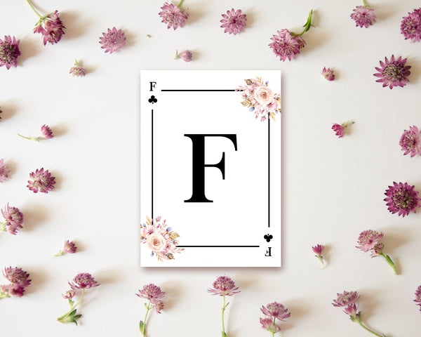 Boho Floral Bouquet Initial Flower Letter F Clover Monogram Note Cards