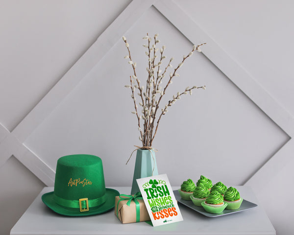 Irish Wishes Shamrock Kisses St. Patricks Day Personalized Gifts Card - ArtPinStar.com