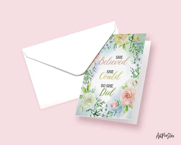 She believed she could so she did RS Grey Inspirational Quote Customized Greeting Cards