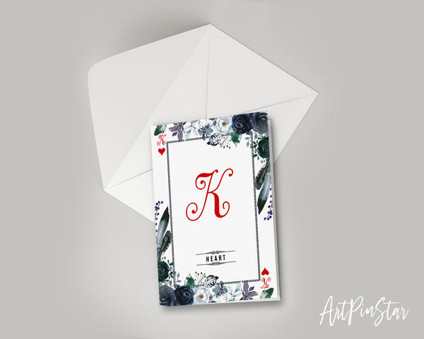 Watercolor Floral Flower Bouquet Initial Letter K Heart Monogram Note Cards