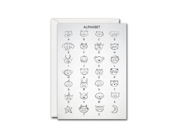 Alphabet Animal Letter Initial Chart A-Z Line Monogram Note Cards