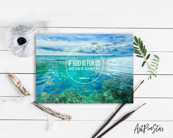 If God is for us who can be against us Romans 8:31 Bible Verse Customized Greeting Card