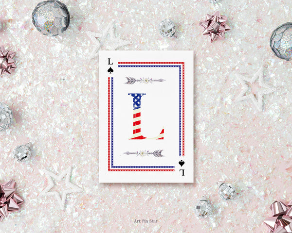 American Flag Letter L Spade Monogram Note Cards