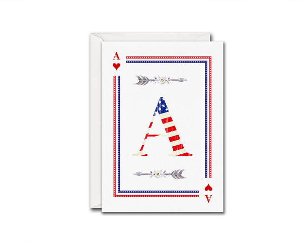 American Flag Letter A Heart Monogram Note Cards