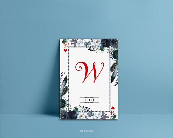 Watercolor Floral Flower Bouquet Initial Letter W Heart Monogram Note Cards