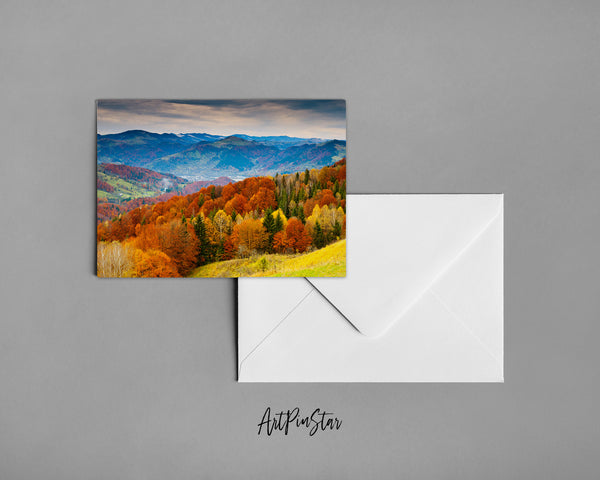 Autumn Forest Mountain Landscape Pattern Greeting Cards