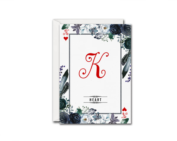 Watercolor Floral Flower Bouquet Initial Letter K Heart Monogram Note Cards